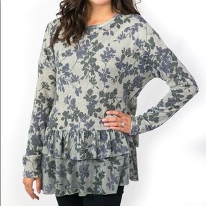 Floral ruffle hem sweater
